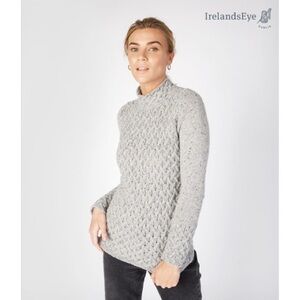 🇮🇪IrelandsEye Women's Gray Aran Cashmere & Wool 🐏- Sweater-Size L ☘️